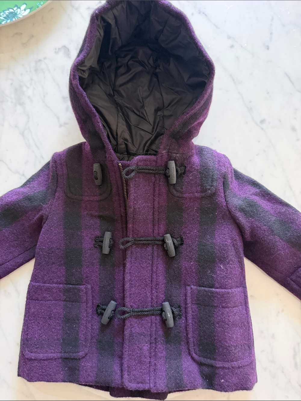 Burberry Kids Purple Plaid Hooded Toggle Coat